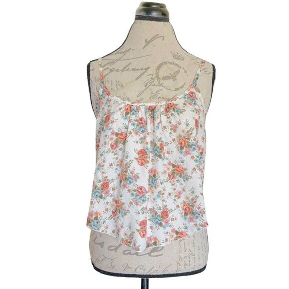 Poetry Womens Crop Cami Top Sz Small Floral Pleated Botanical Bohemian Western